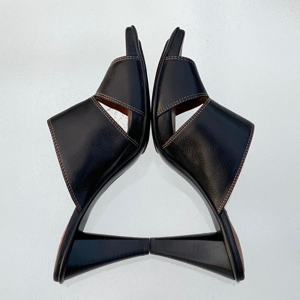 Söfft Black Leather Open Toe Wide Band Tapered Chunky Heel Sandals Women’s 10 - Picture 5 of 10